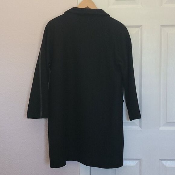 Black Collared Peacoat Longline Coat Button Detailing on Sleeves - Picture 5 of 5